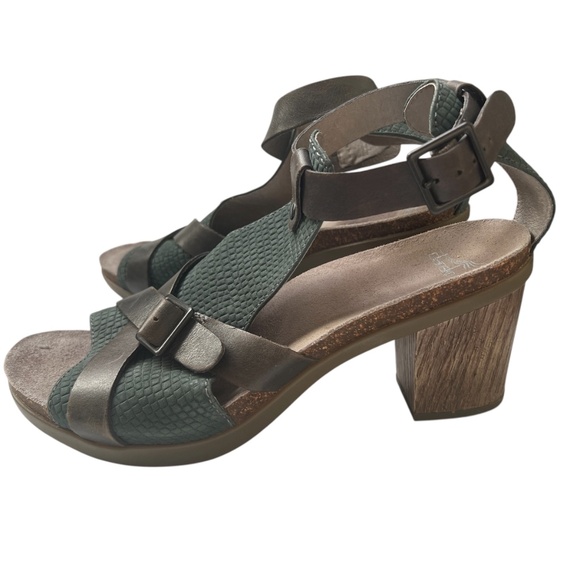 DANSKO DOMINIQUE Sandals Teal Leather& Suede T Strap Size 41 US 10.5 - 11 - Picture 5 of 11